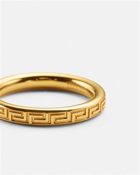 Versace Men's Engraved Greek Key Ring in Gold .